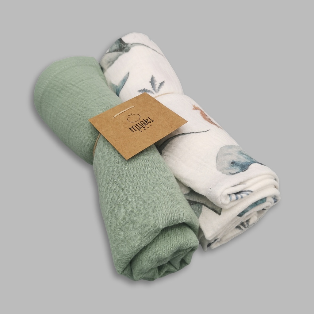 Lot de 2 Langes - Vert d'eau/Animaux de la mer